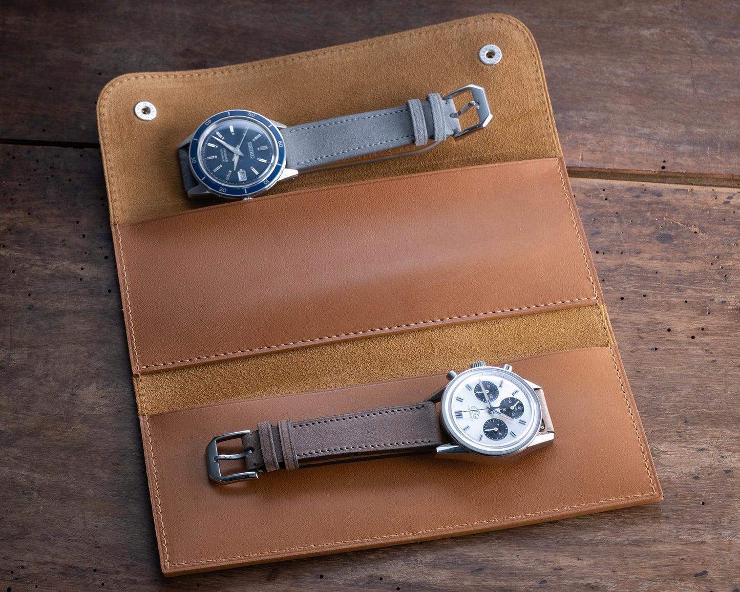Soft pouch for 2 watches natural