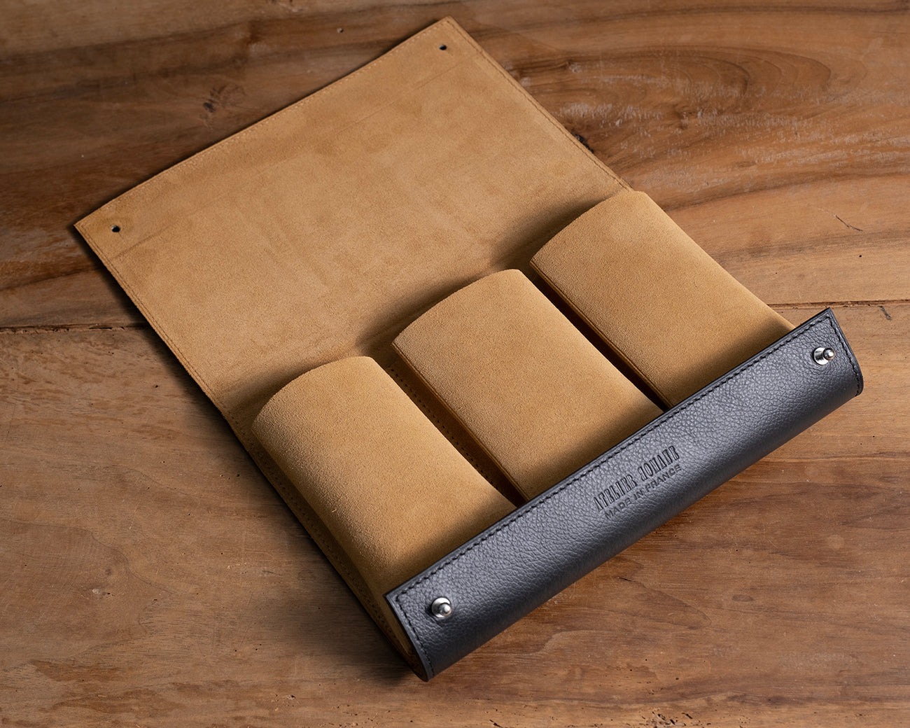 Pochette 3 Montres veau grainé noire