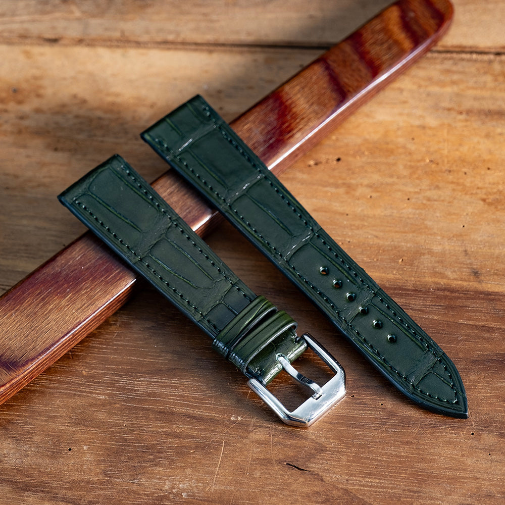Bracelet alligator vert anglais écailles carrées