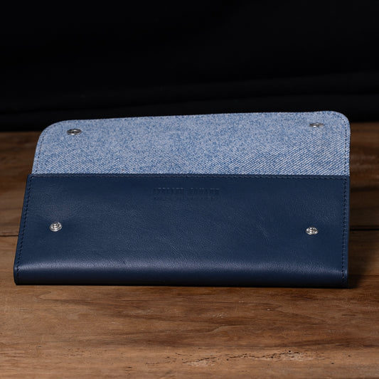 Pochette souple deux montres veau bleu denim