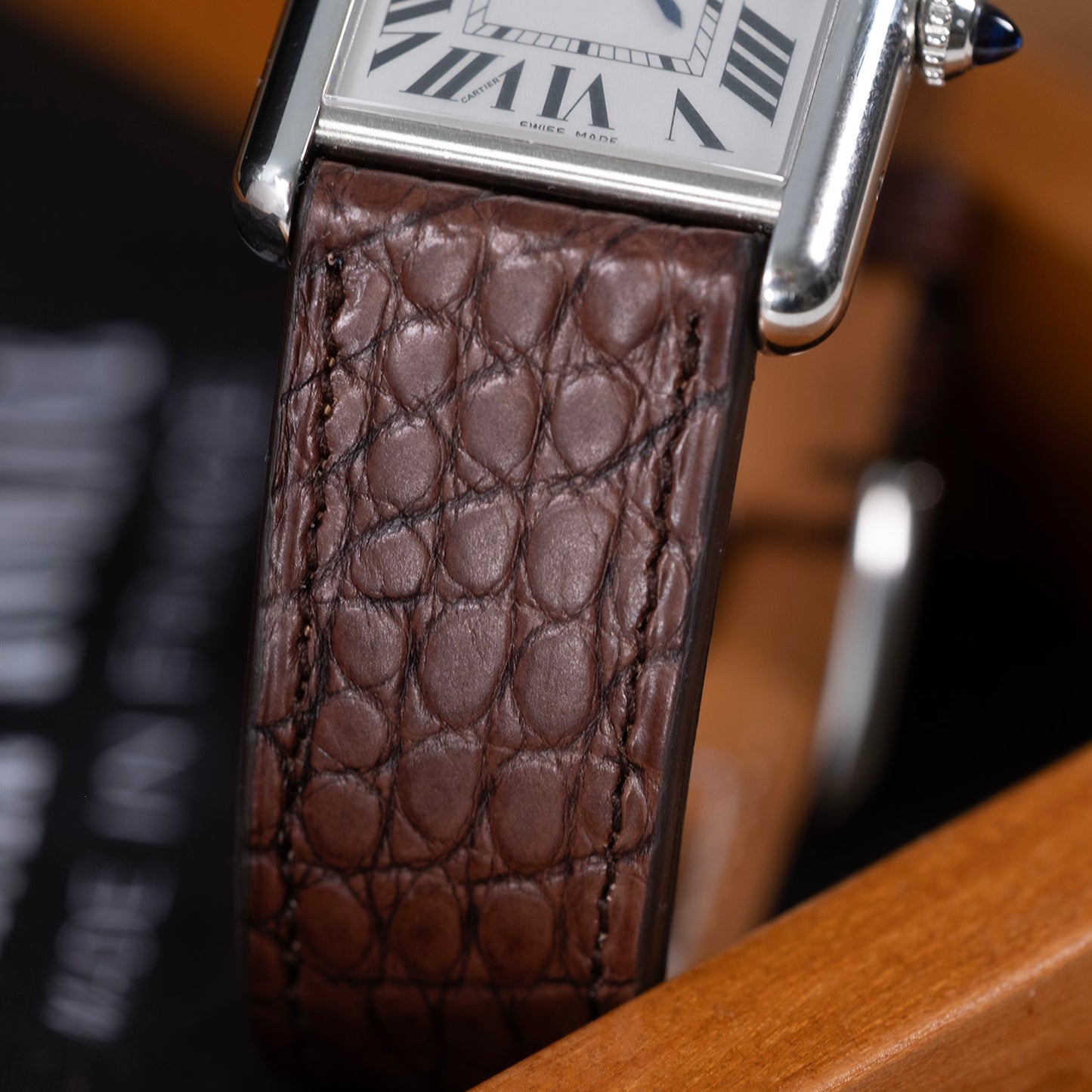 Bracelet alligator Brun écailles ronde