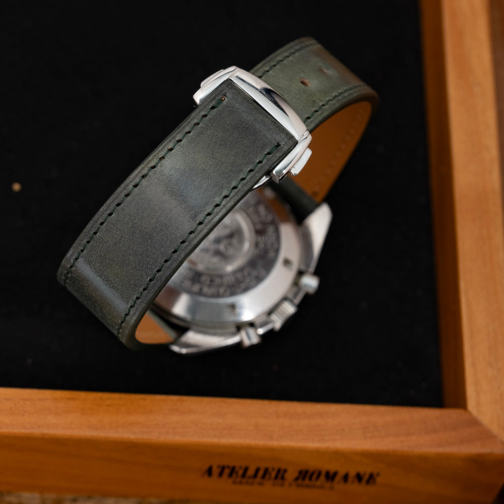 Bracelet shell cordovan vert marbré compatible boucle déployante omega