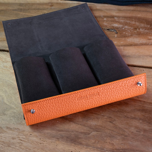 Pochette 3 Montres taurillon orange - Atelier romane