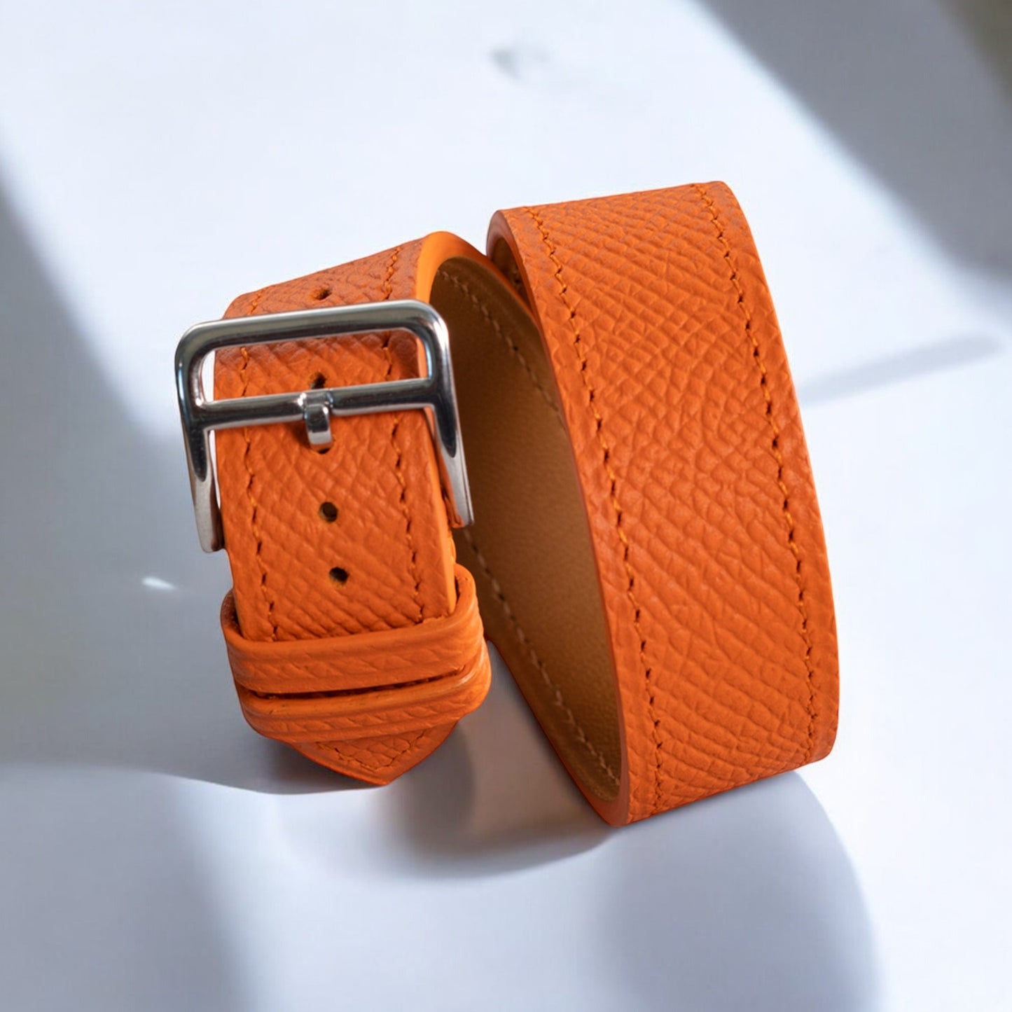 Bracelet Double Tour veau Grainé Orange