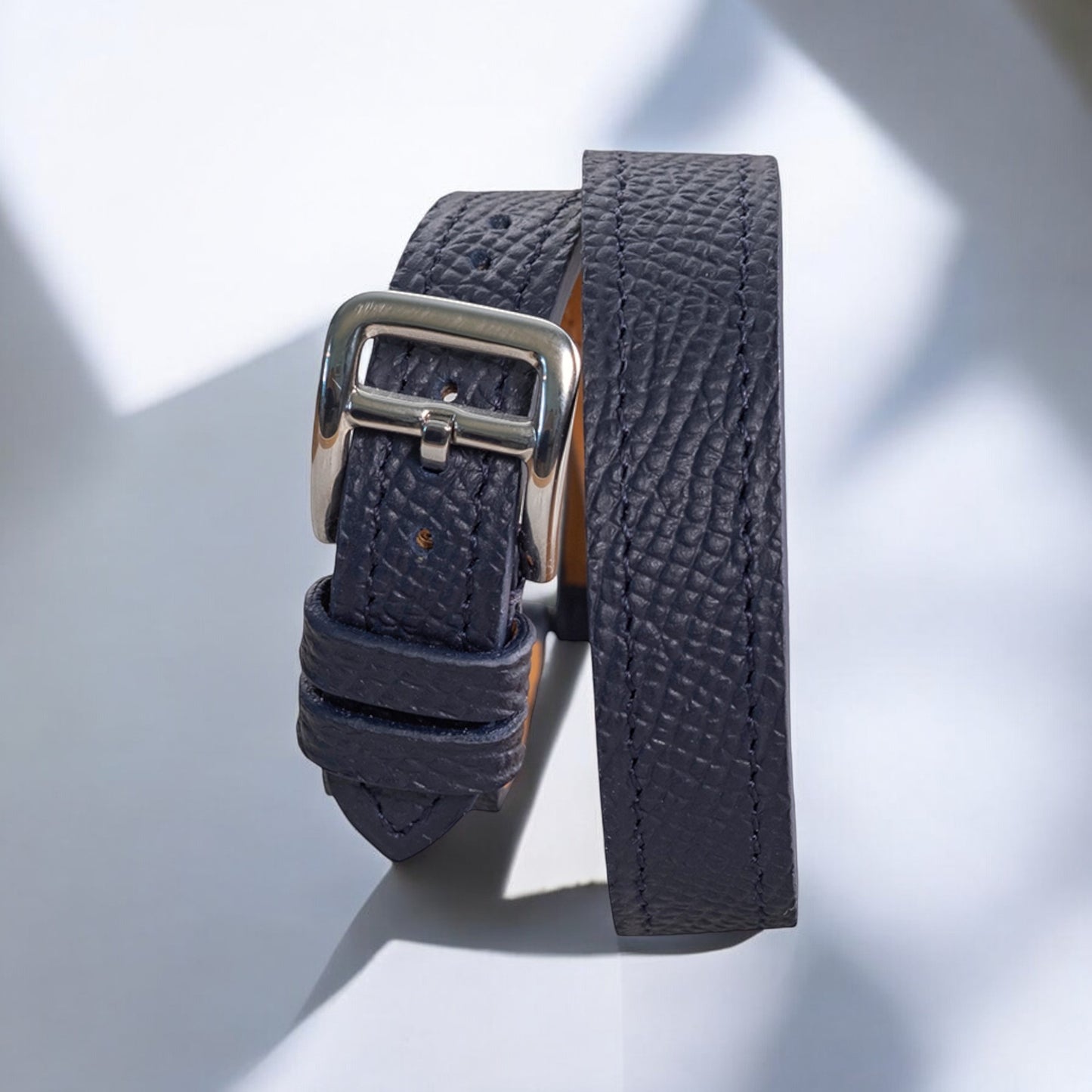 Bracelet Double Tour veau Grainé Marine