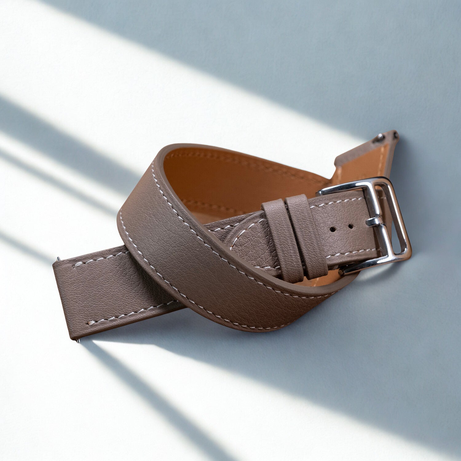 Hermes Double Tour Leather Watch Band in Taupe Buy Custom Double Strap For Hermes Cape Cod | Drwatchstrap main image 3