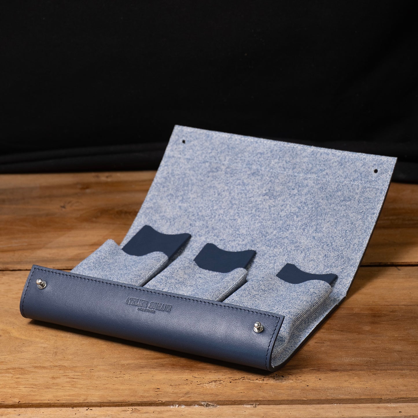 Pochette 3 Montres veau bleu marine denim