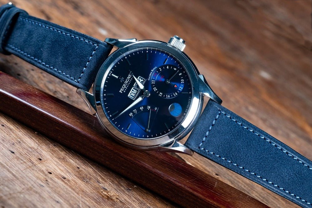 Bracelet nubuck bleue coutures horizontales - Atelier romane