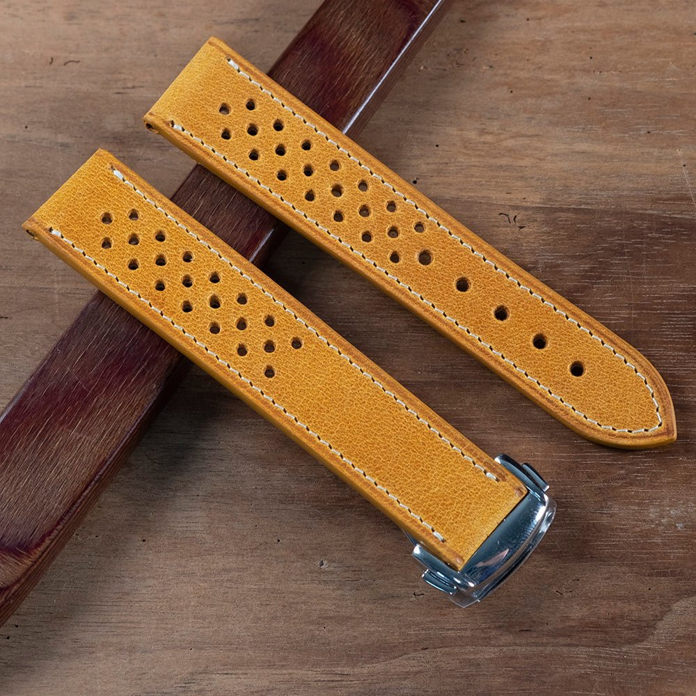 Watch Bands racing Tuscany ochre compatible omega folding clasp - Atelier romane