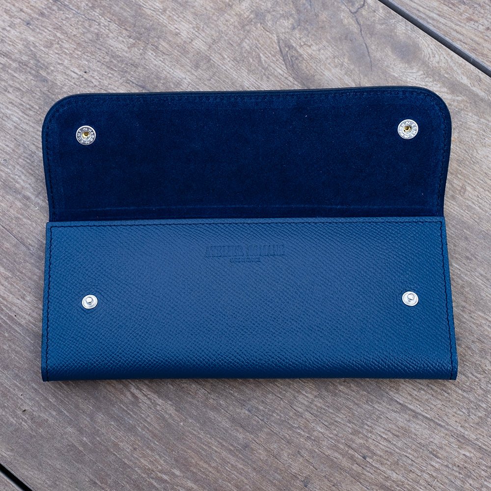 Pochette souple deux montres veau grainé bleu - Atelier romane