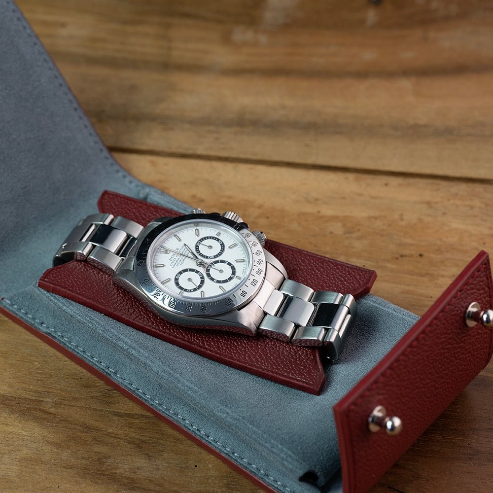 Etui une montre veau grainé bordeaux - Atelier romane