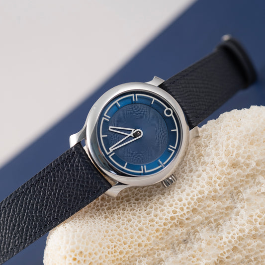 Watch Strap navy blue curved grained
