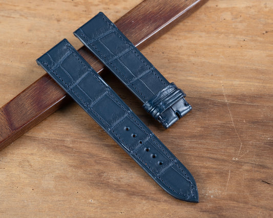 Watch Strap alligator navy blue square scales