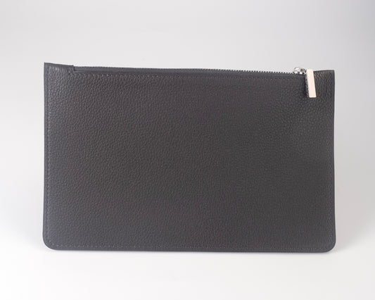 Grey grained leather city clutch bag
