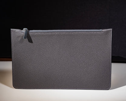 Grey grained leather city clutch bag