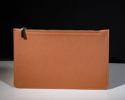 Brown grained leather city clutch bag