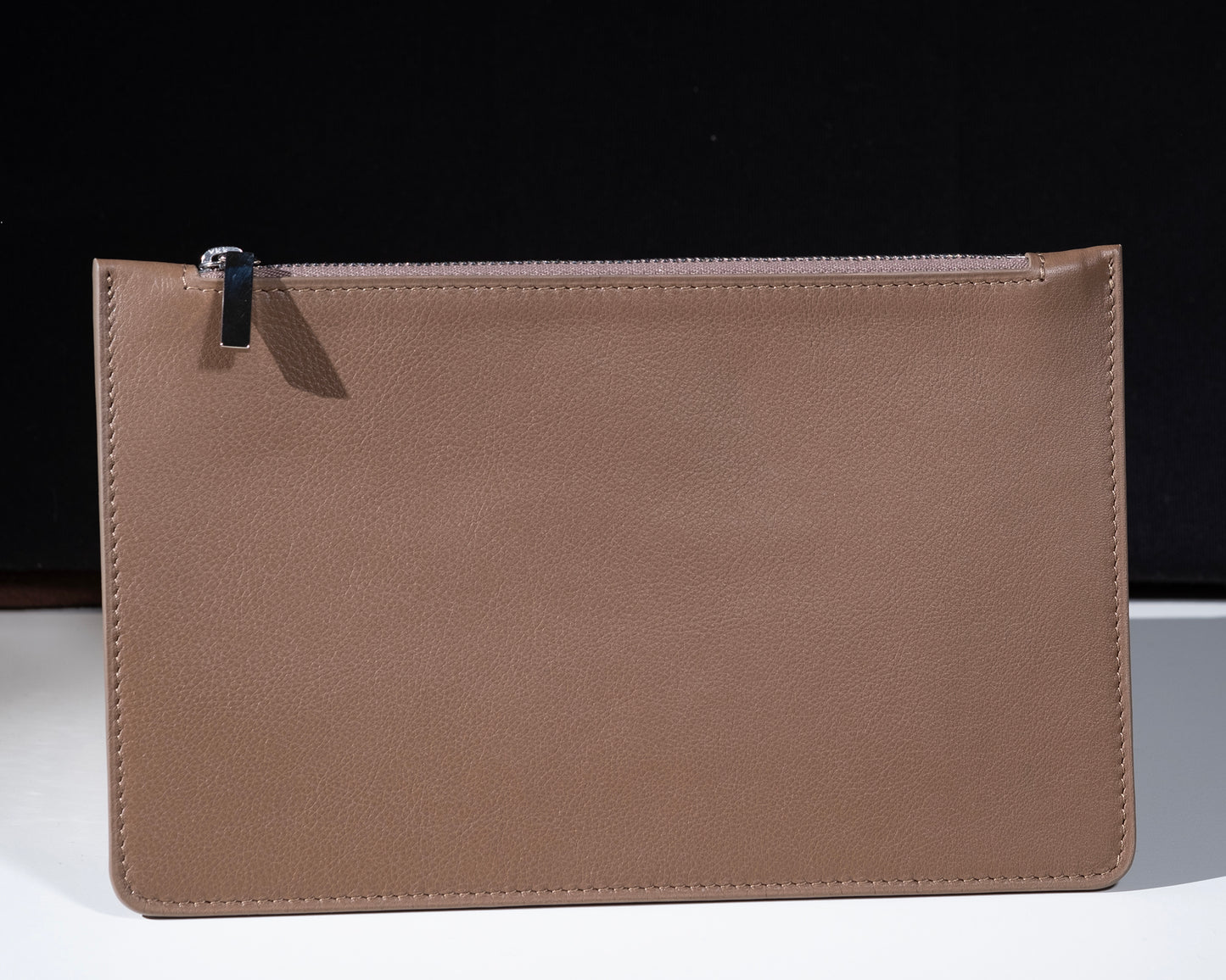 Taupe leather city clutch bag