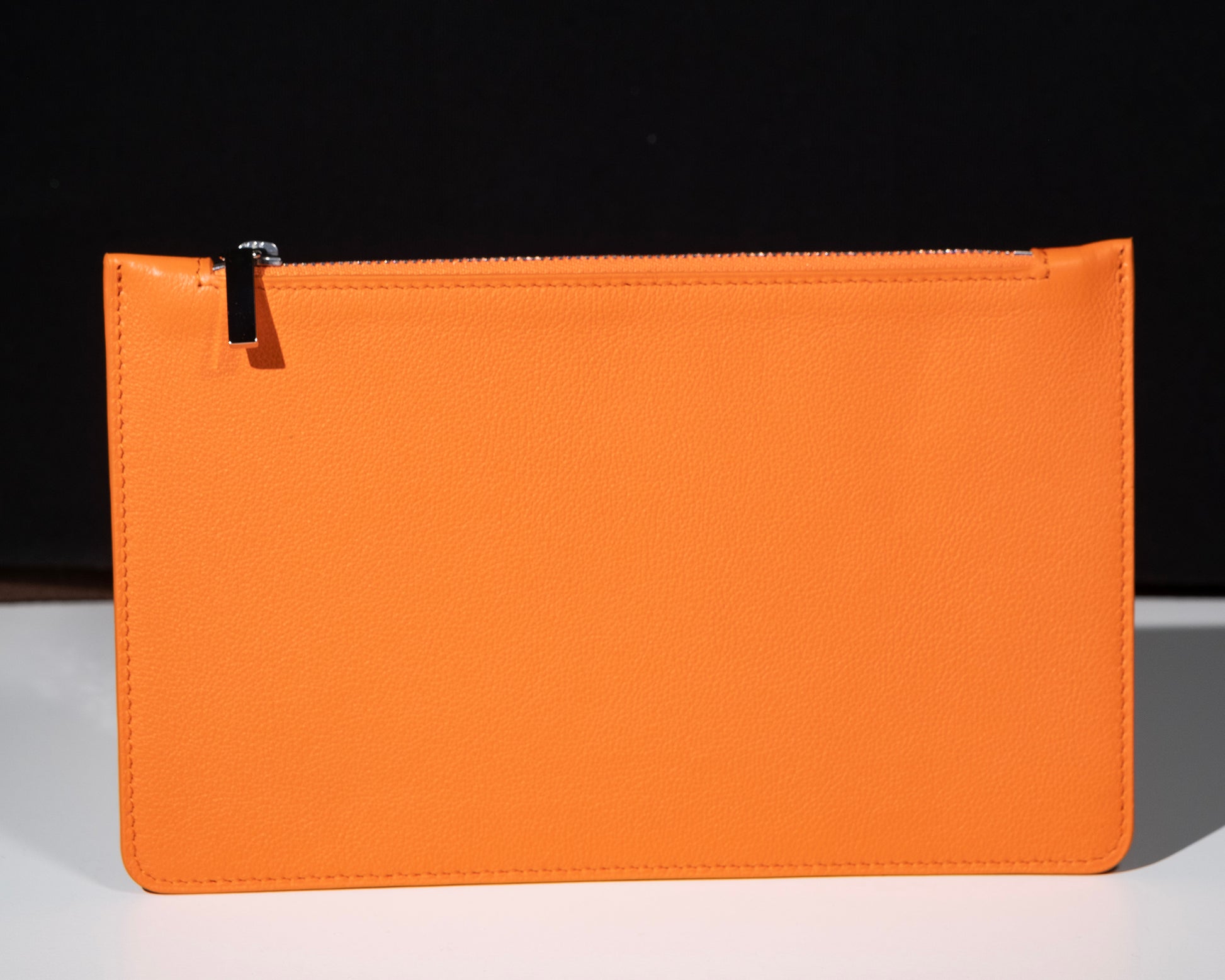 Calf orange City leather pouch, French manufacturing Atelier