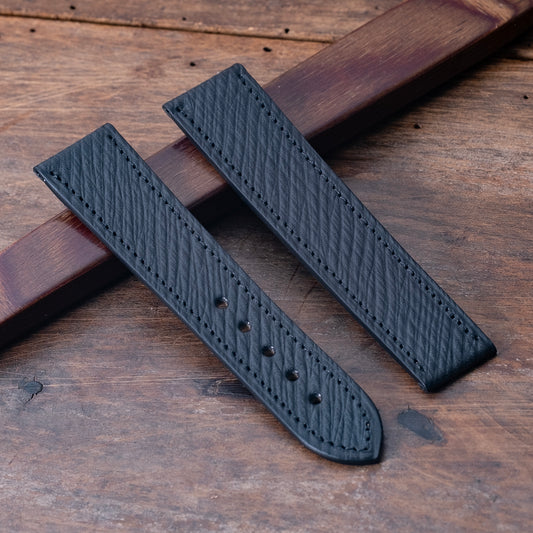 Watch Strap black Russian leather, omega folding clasp compatible