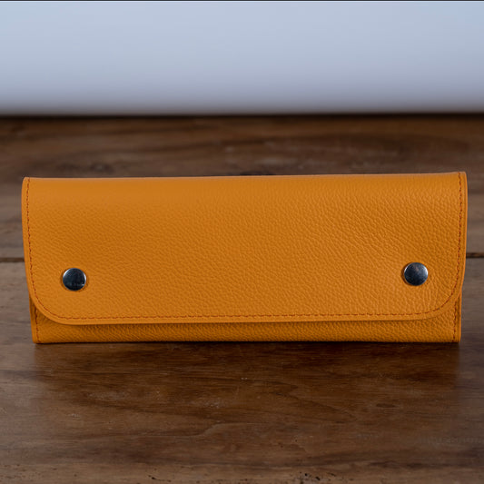 Orange grained leather 2 watch pouch