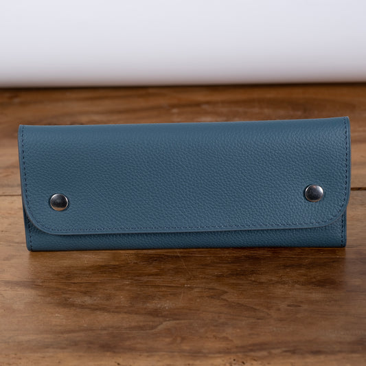 Grey grained leather 2 watch pouch