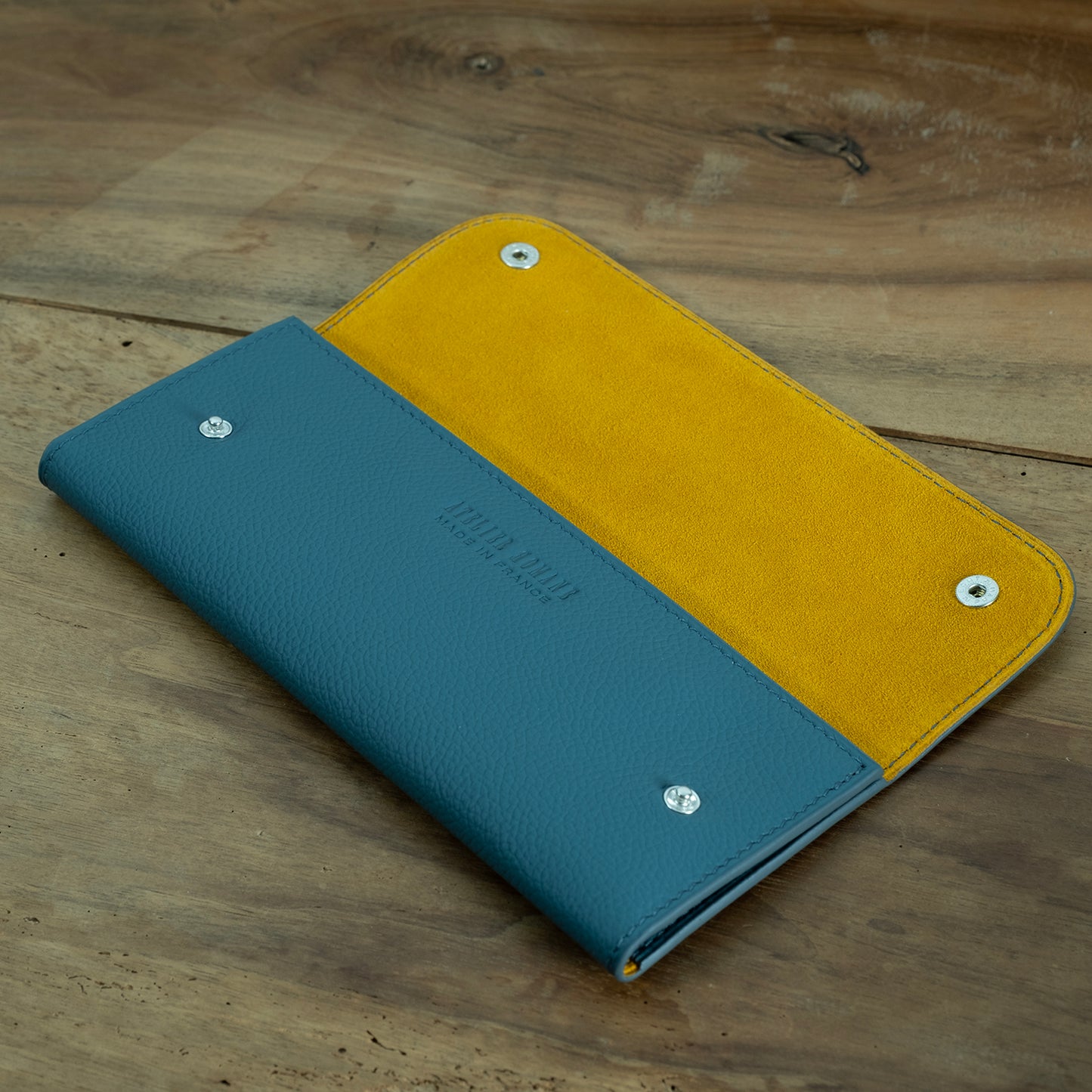 Grey grained leather 2 watch pouch