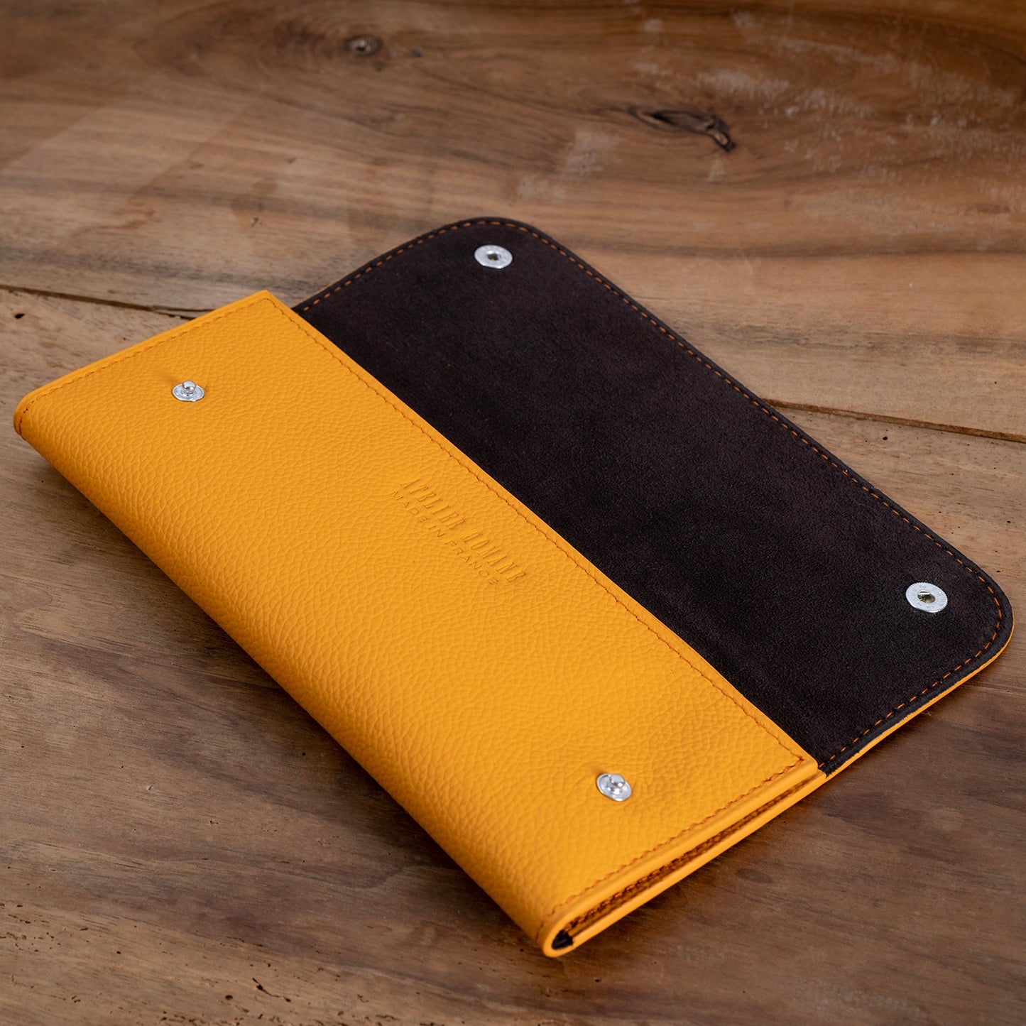 Orange grained leather 2 watch pouch