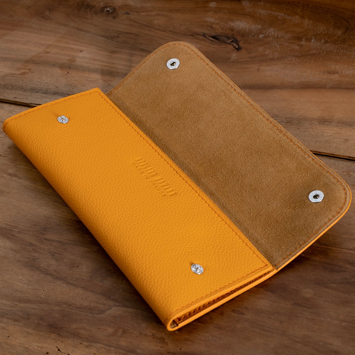 Orange grained leather 2 watch pouch