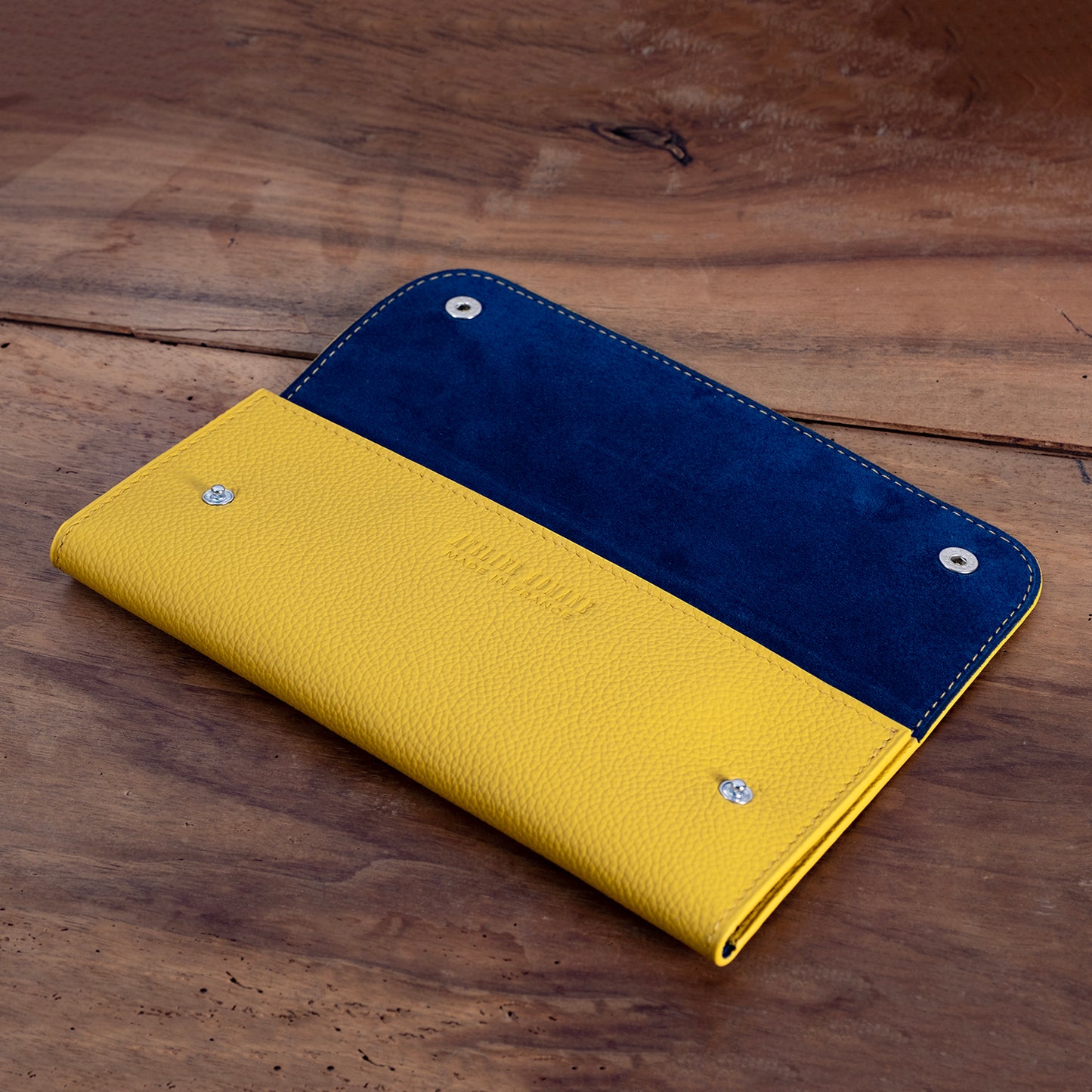 Yellow grained leather 2 watch pouch