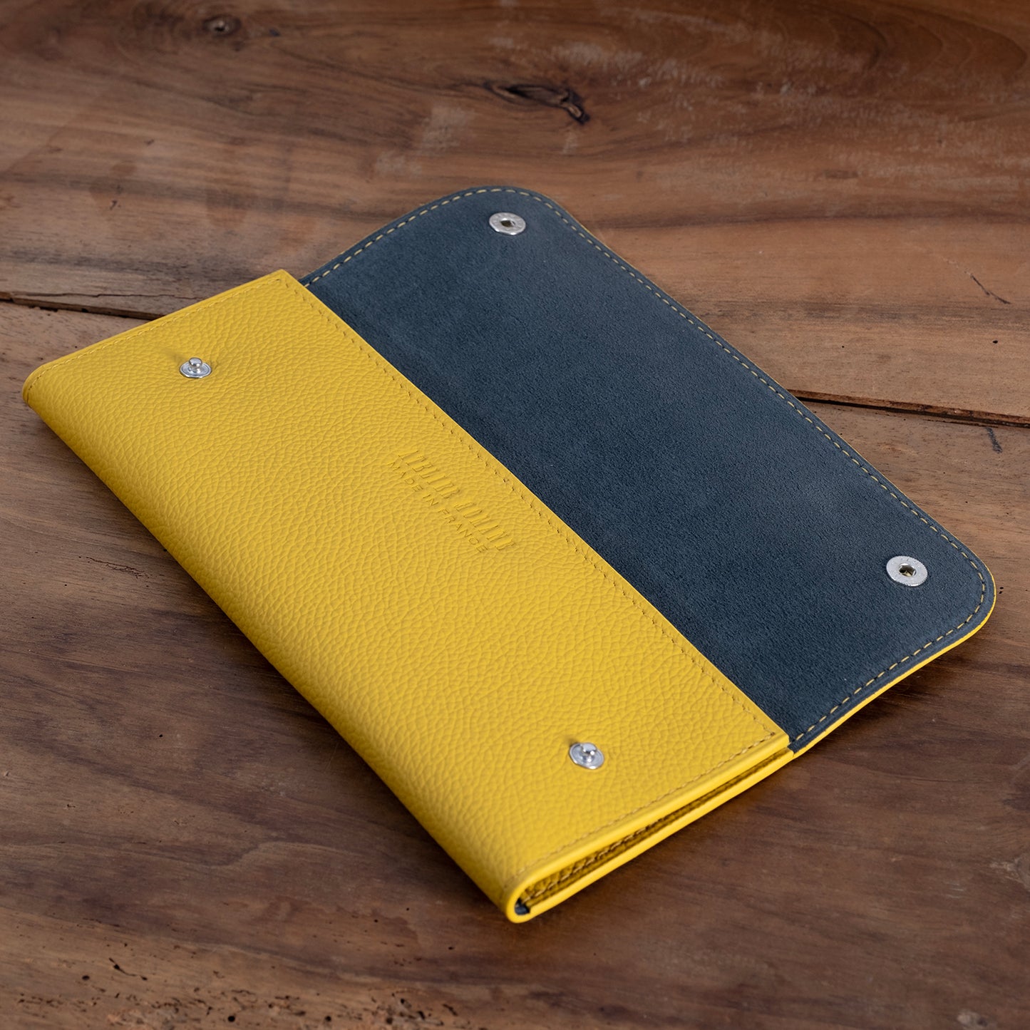 Yellow grained leather 2 watch pouch