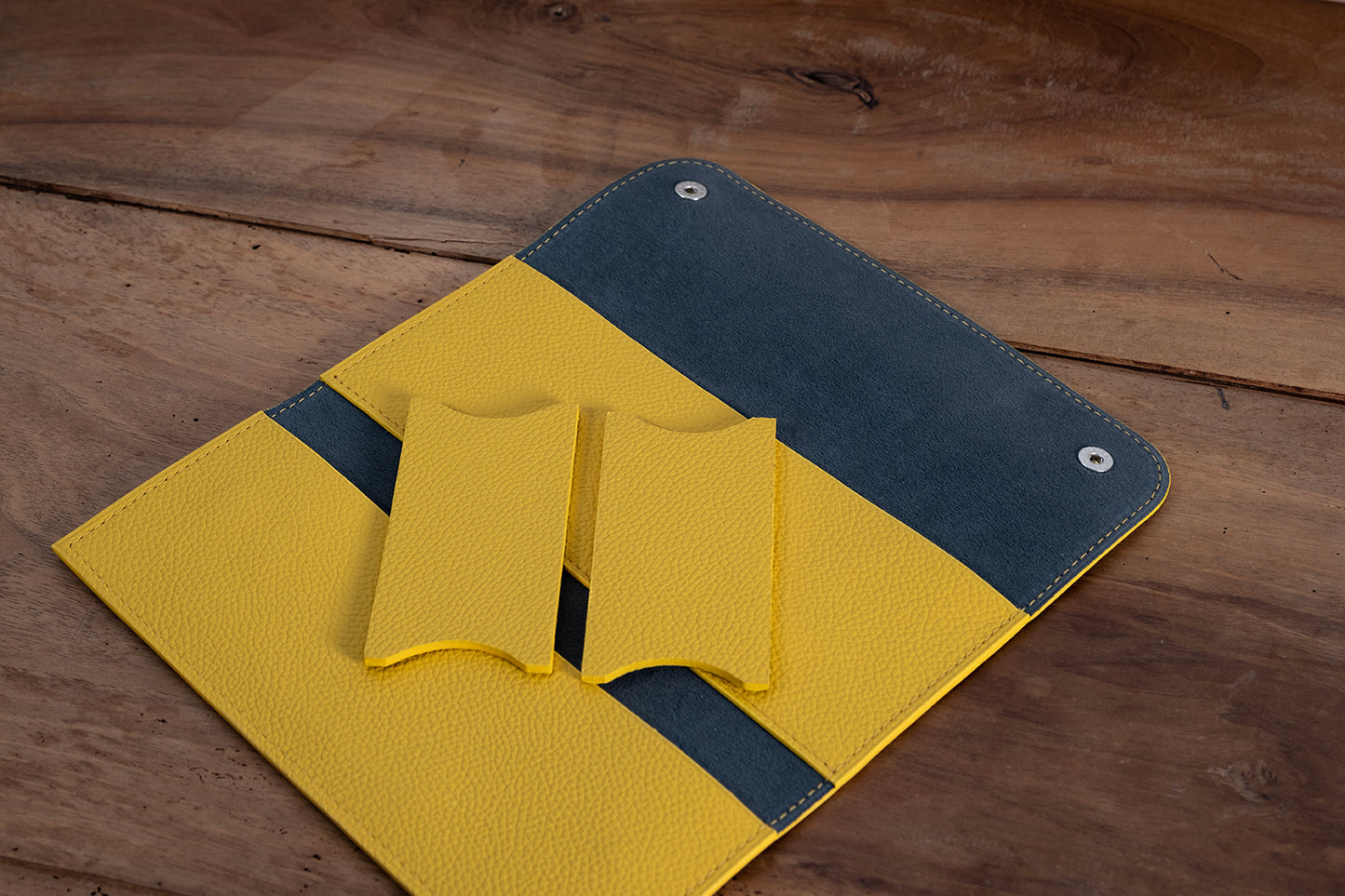 Yellow grained leather 2 watch pouch