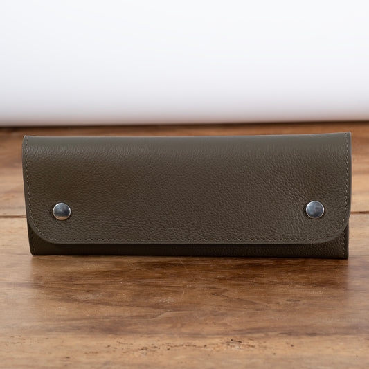 Soft pouch for 2 watches khaki grained leather