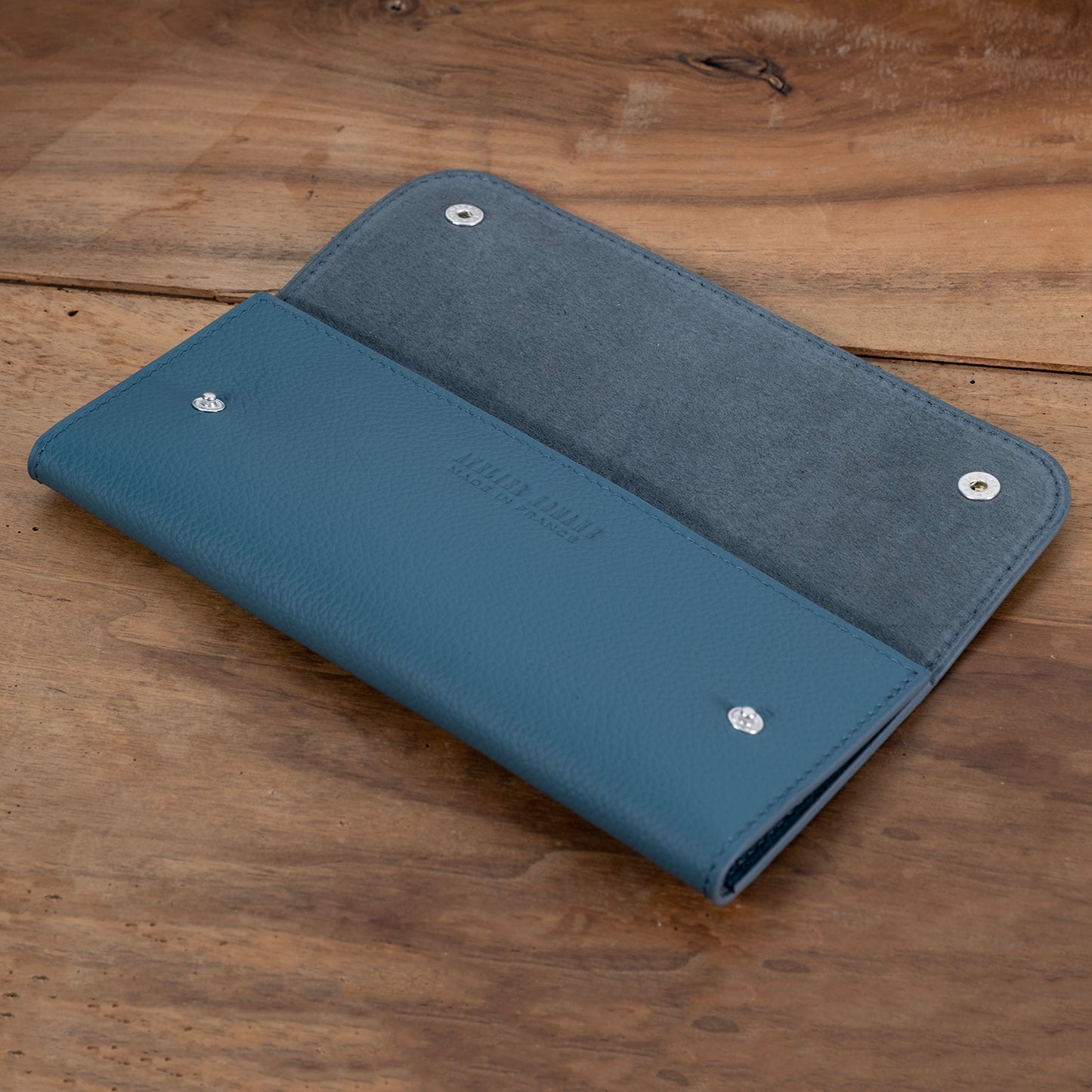 Grey grained leather 2 watch pouch