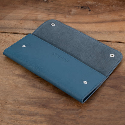 Grey grained leather 2 watch pouch