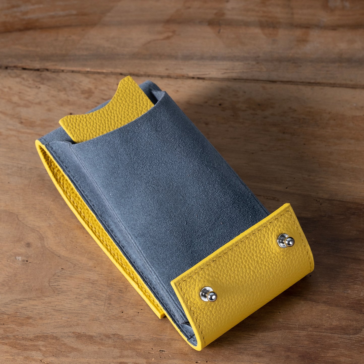 Yellow grained leather watch case