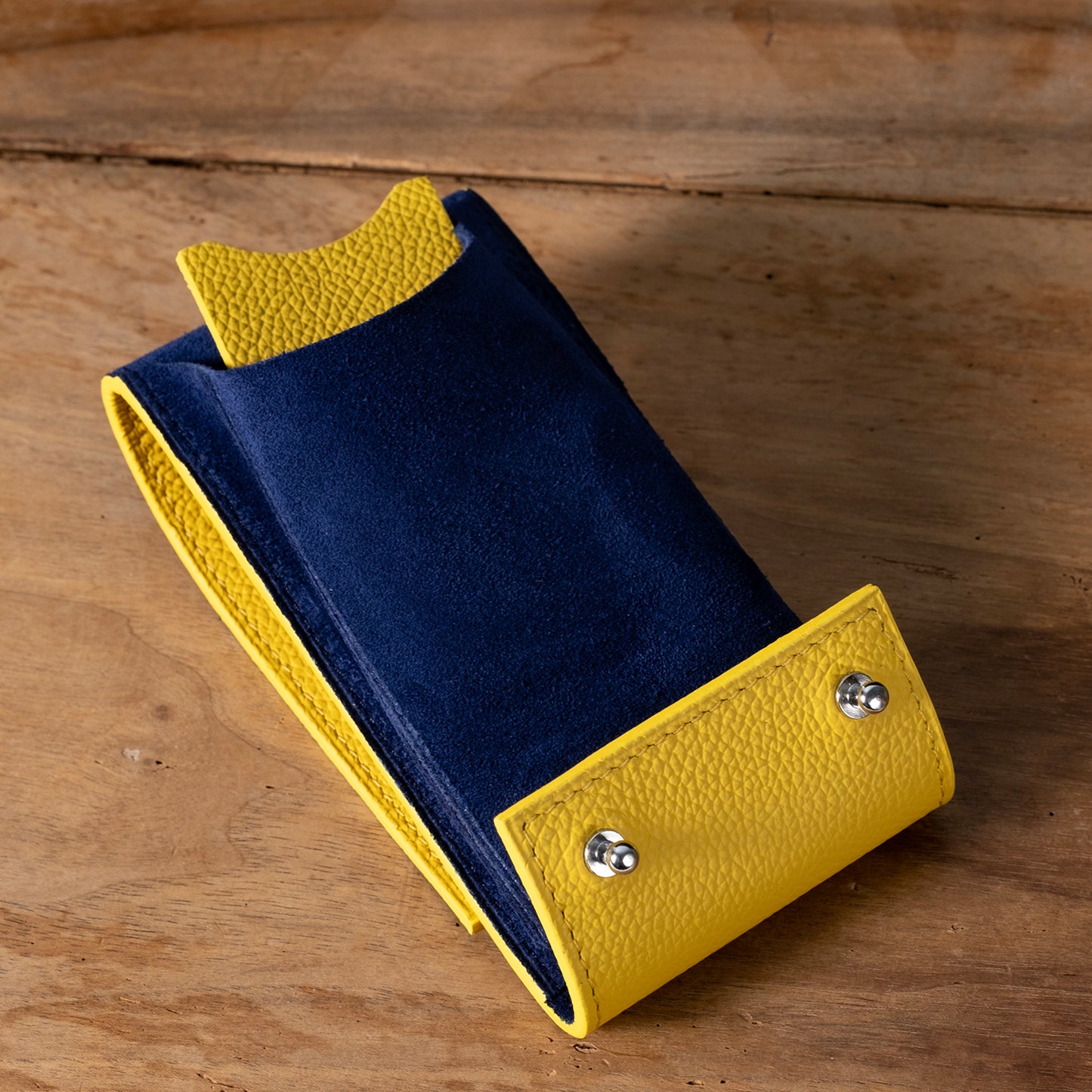 Yellow grained leather watch case