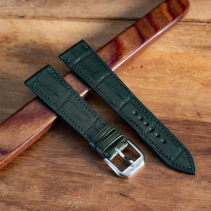 Bracelet alligator vert anglais  écailles carrées