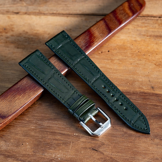Bracelet alligator vert anglais  écailles carrées