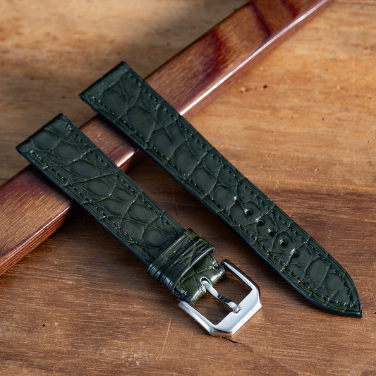 Bracelet alligator vert anglais écailles rondes