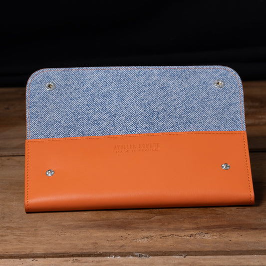 Pochette souple 2 montres cuir  orange denim