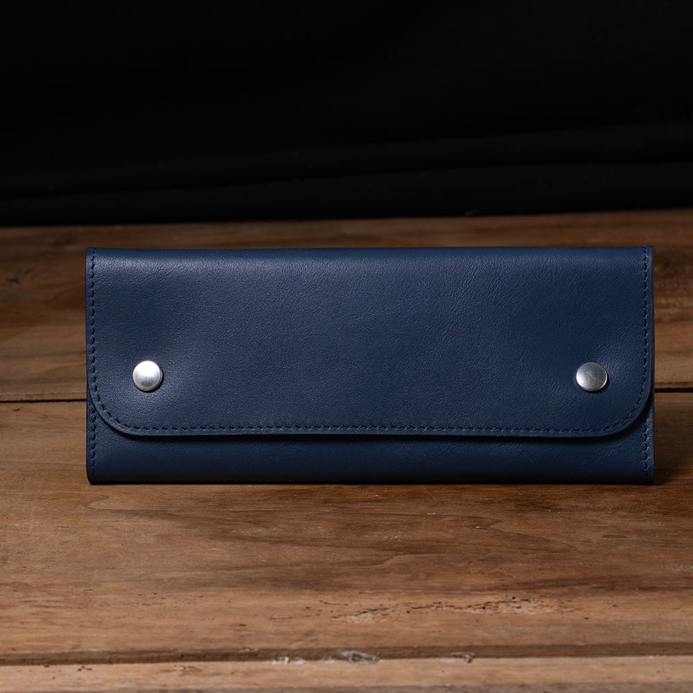 Pochette souple deux montres veau bleu denim