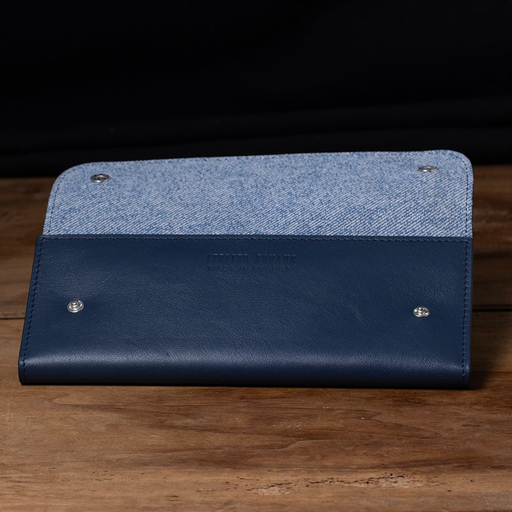 Pochette souple deux montres veau bleu denim