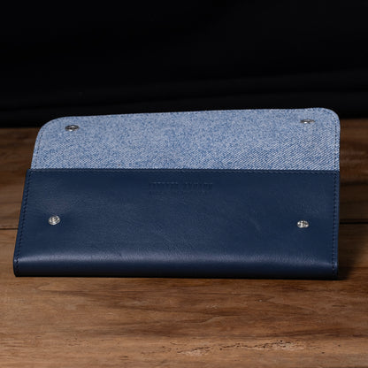 Pochette souple deux montres veau bleu denim