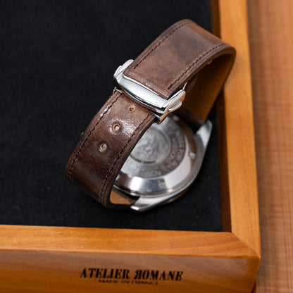 Bracelet shell cordovan cognac marbré compatible boucle déployante omega