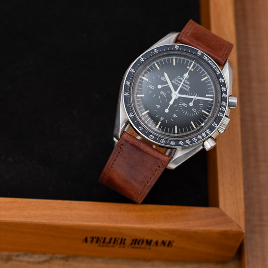 Bracelet shell cordovan marron marbré compatible boucle déployante omega