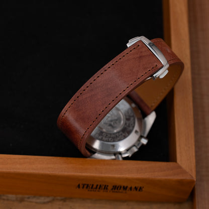 Bracelet shell cordovan marron marbré compatible boucle déployante omega
