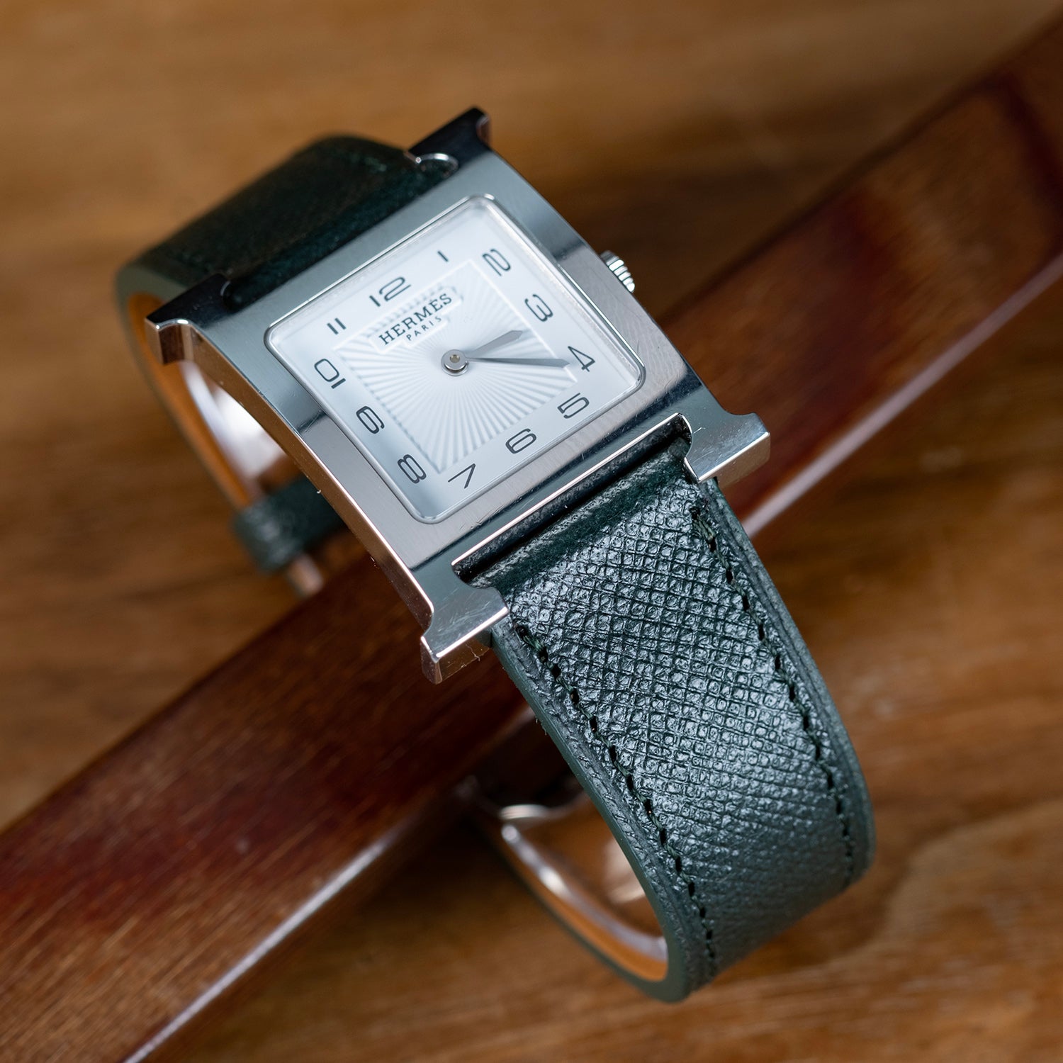 Watch Strap English green saffiano leather  - Atelier romane