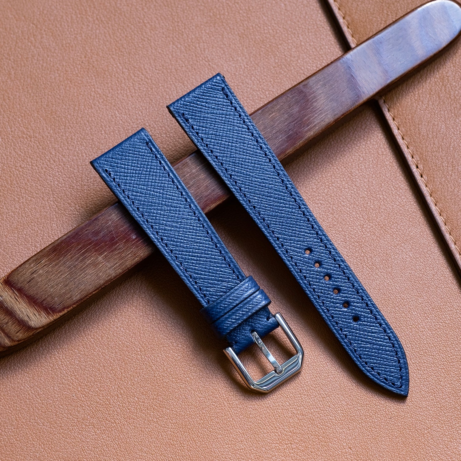 Watch Strap saffiano blue leather  - Atelier romane