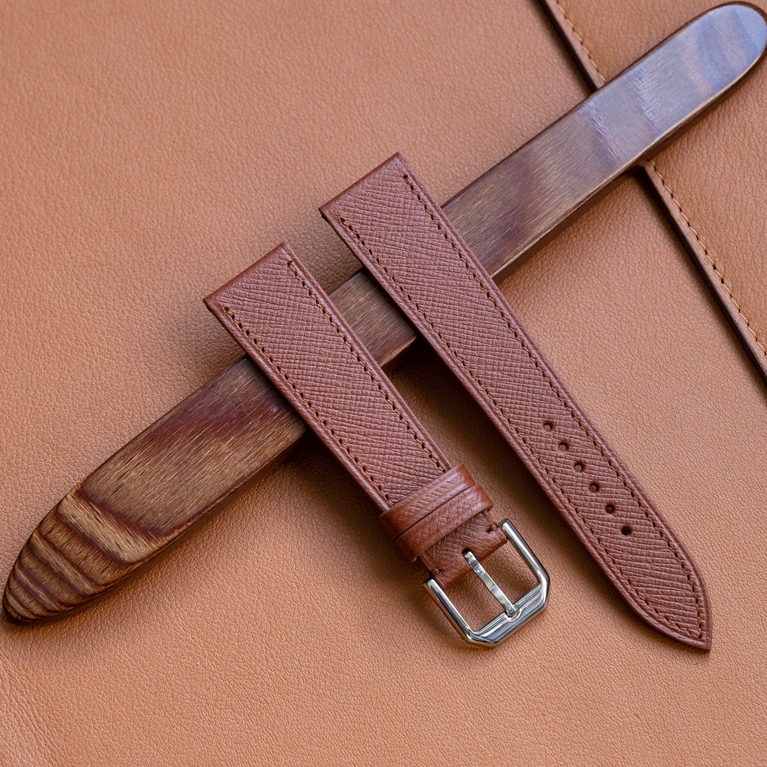 Watch Strap fawn saffiano leather - Atelier romane