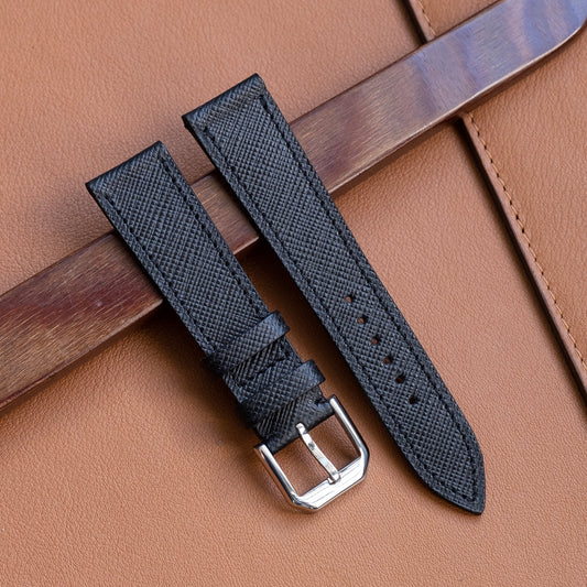 Watch Strap black Saffiano leather watch - Atelier romane